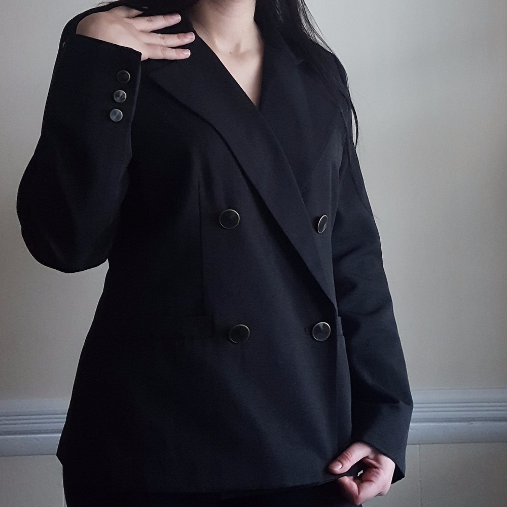 Classic Black Double-Breasted Women's Blazer